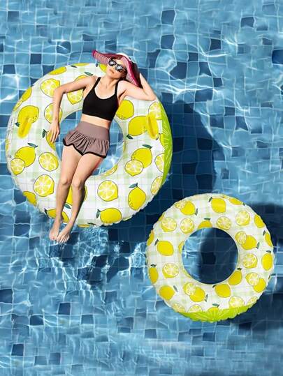 1pc Fruit Lemon Shaped Thick Dual Air Chamber Swimming Ring With Handle, Inflatable Swim Float For Adults, Christmas