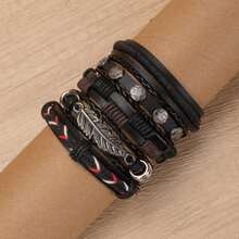 5pcs/6pcs Vintage Minimalist PU Leather Handmade Braided Bracelet Set, Suitable For Men And Women Everyday Wear