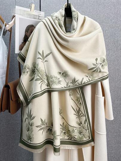 FADZOYLE 1 pieza Chal/Capa en tela de jacquard con estampado de flores vintage, suave y elegante, de gran tamaño para mujer, cálido para el invierno y el otoño, adecuado para uso diario, vestidos de noche elegantes, viajes y como regalo - Accesorio de mujer