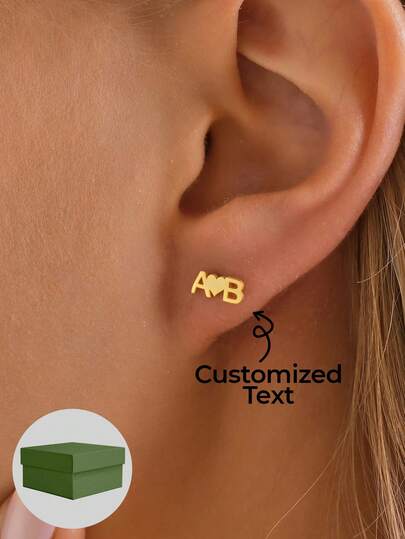 1pc Dainty Name Earrings , Custom Name Jewelry , Gold Earrings , Personalised Earrings , Contains Exquisite Gift Boxes As Valentine's Day, Holiday Gifts, Mother's Day Gifts, And Love Gifts.