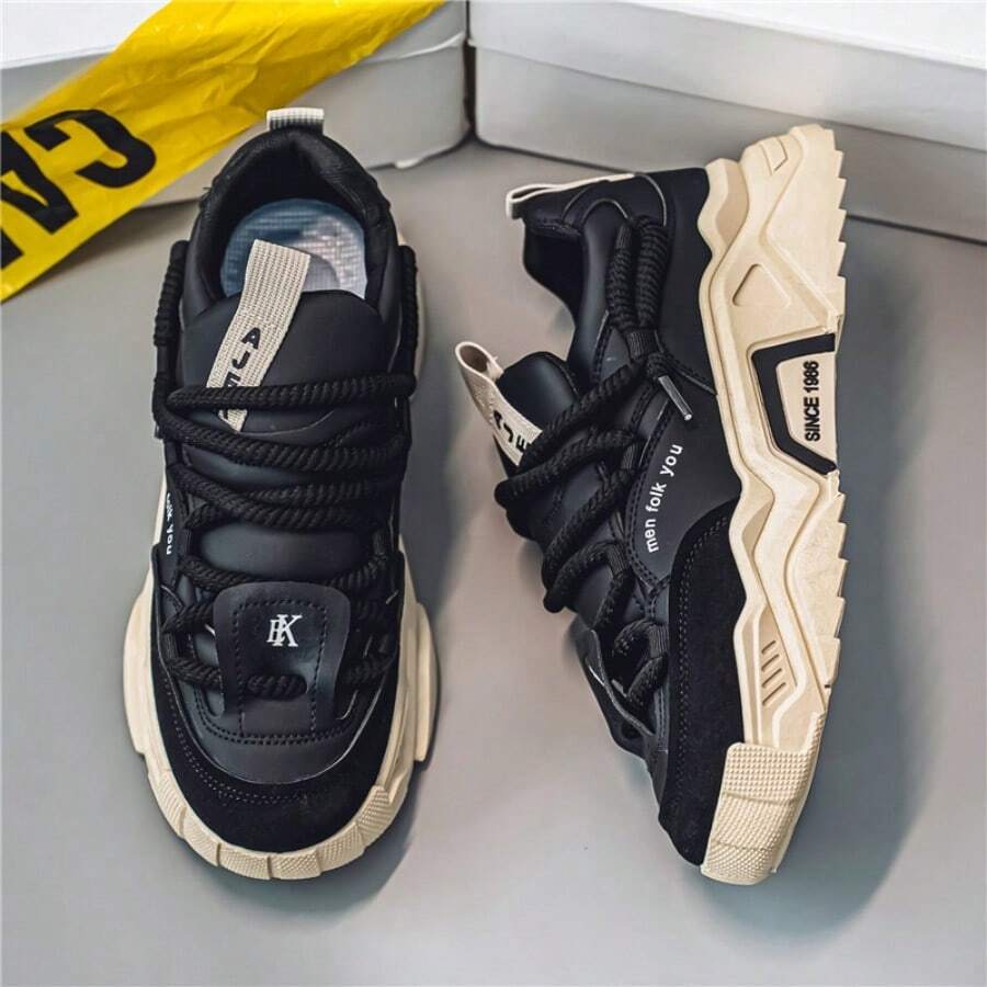 New Thick-Soled Men's Sports Shoes Are Fashionable And Casual Outdoor Sports Shoes - 黑色 - 查看 1