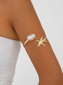 1 件复古波西米亚海洋主题金属金色装饰手链，适合女性日常和节日身体链装饰 - 珍珠海星(0387) - 查看 17