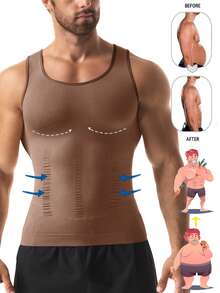 Men Slimming Body Shaper Chest Compression Shirts Tummy Control Shapewear Abs Abdomen Slimming Vest Waist Trainer Corset Tank Tops Brown - 棕色 - 查看 1