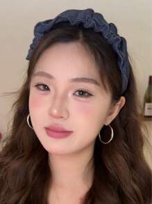 2 peças Headbands de Denim Plissados de Borda Larga de Cor Sólida e Elegante para Mulheres, Acessórios Versáteis de Coroa Alta, Adequados para Decorar Penteados, Passeios Diários, Estilo Boêmio, Elegante, Faixa de Cabelo para Mulheres, Acessórios de Cabelo, Tiara de Cabelo