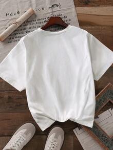 Ladies Vintage Fan Print Round Neck Short Sleeve T-Shirt - White - View 2