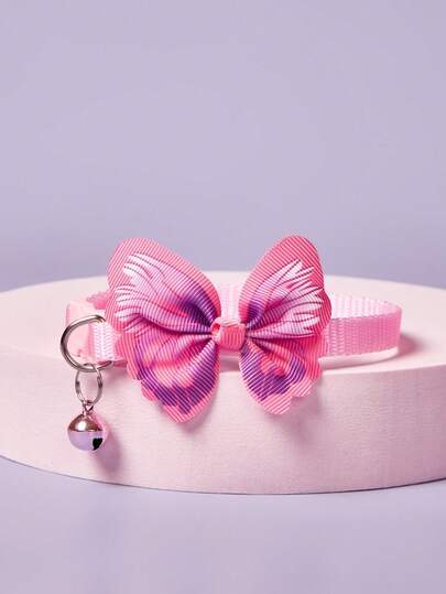 PETSIN 1 Pieza Collar De Mascota Rosa Con Mariposa, Collar De Cuello Universal Ajustable Para Gato Y Perro Con Campana Para Mascotas Pequeñas
