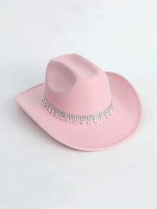1 chiếc mũ lưỡi trai Unisex trang trí thắt lưng Boho Cowboy Hat Ridge Cowgirl Hat Beach Hat Panama Hat Sun Hat Jazz Hat Soft Felt Hat Fedora cho hoạt động ngoài trời - Hồng - Xem 11