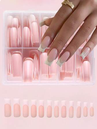 120 Rectangular Minimalist French Fake Nails To Enhance Your Style, Suitable For Diy Fake Nails For Women And Girls Press On Nails Nail Supplies Nails