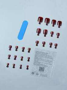 24Pcs Short Square Wine Red Toe Nail Stickers With 1 Nail File And 1 Nail Gel Press On Nails Nail Supplies Nails - Burgundy - View 3