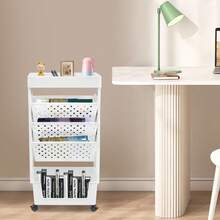 5-Etagen Rollregal mit Bremsen | Büro Organizer Weiß (78cm) | PP+ABS Schwerlast 3kg | Platzsparend & Kippdesign | Für Bücher/Stifte - Weiss - Übersicht 3