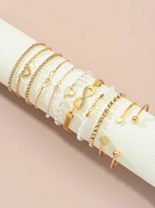8 Stücke & eleganter Metallarmband-Set mit verschiedenen Elementen wie Perlen, Herzen, Schmetterlingen, Unendlichkeit, Strass, personalisiertes delikates süßes mehrschichtiges Armband, ideal als Geschenk für Freunde, Familie, Geliebte, Feiertage, Partys, Alltagsgebrauch, Jahrestag