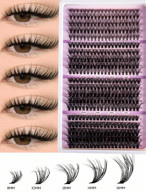 20 Rows And 400 Clusters Of D-Shaped Curly Eyelash Clusters DIY Eyelash Clusters Natural Appearance, Intelligent, Super Soft, Reusable Segmented False Eyelashes 30D+40D+50D+60D+80D+100D, Suitable For Beginners To Use At Home Or On The Go 8-16mm