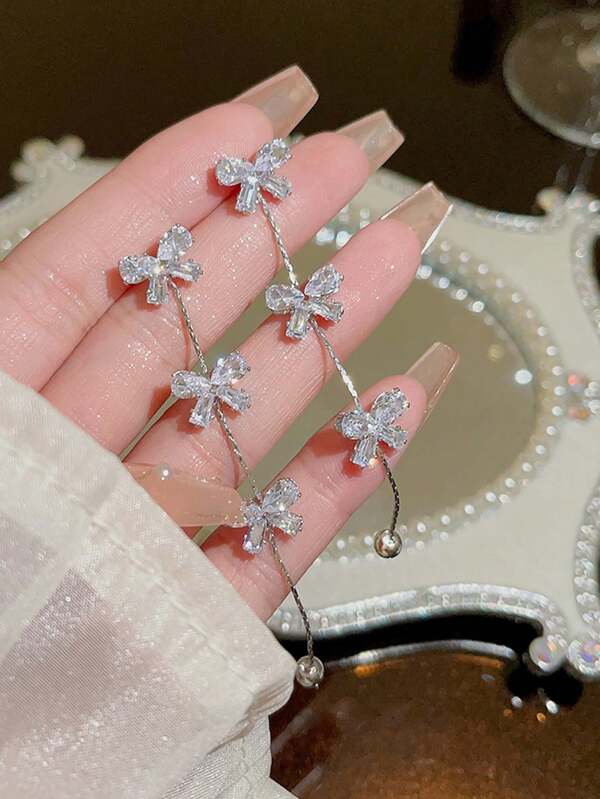 1Pc Korean Version New Bow Tassel Earrings For Autumn And Winter, With A Sense Of Luxury And Exquisite Temperament. Individualized Cool Style Earrings, Jewelry Accessories