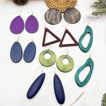 Juego de 7 pares de pendientes de madera estilo bohemio multicolor, pendientes con vibra de vacaciones de moda, regalos para mujeres, accesorios para fiestas y celebraciones