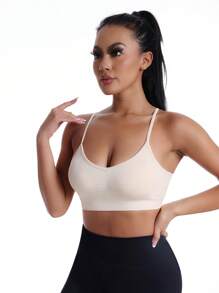 4pcsWomen's Multi-Color Base Layer Top, Sports Bra With Cups And Thin Shoulder Straps, Detachable Padded Push-Up Bra, Fitness And Running Vest, Sexy Yoga Top