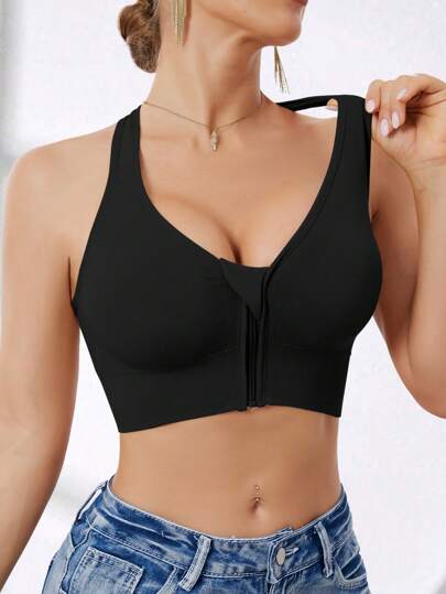 Ladies High Impact Front Zip Wirefree Seamless Elastic Sports Yoga Running BH Women view 2