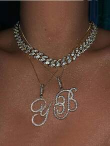 全新 A-Z 草书首字母姓名吊坠项链 女士简约绳链字母项链 时尚珠宝礼物 - 銀色 - 查看 3