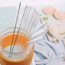 8/12pcs Glass Drinking Straws With Woven Cleaning Brushes