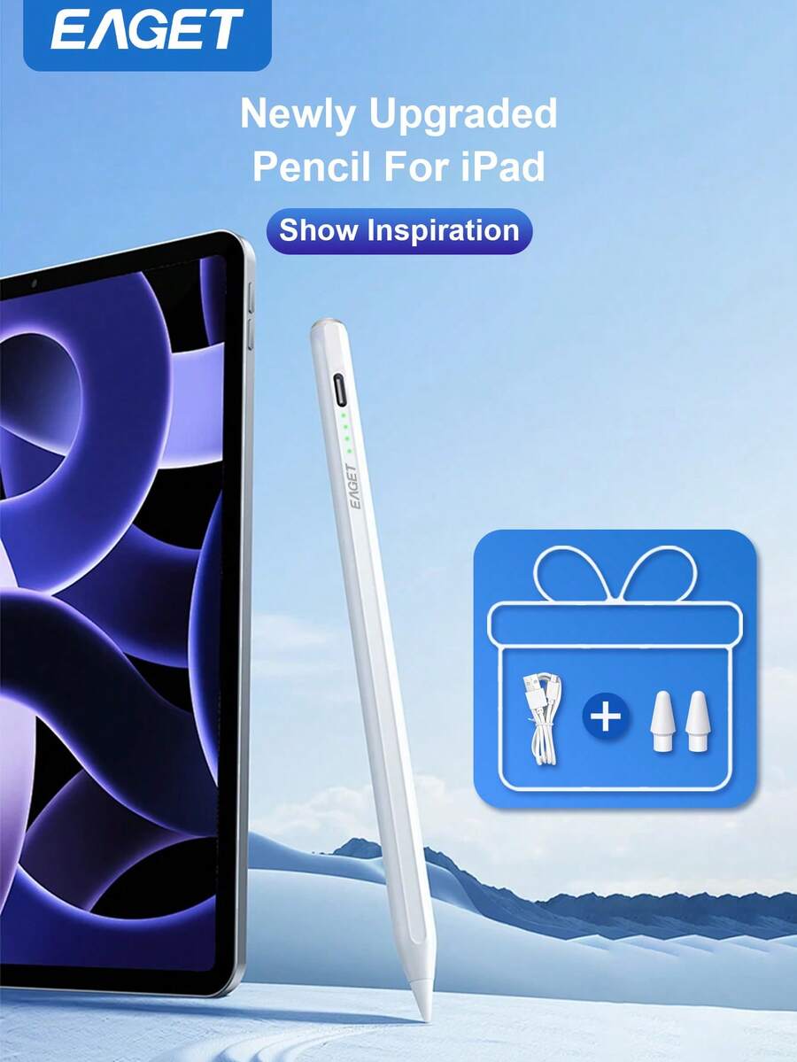 EAGET Lápiz stylus para iPad 2018-2024 con función de rechazo de palma y inclinación, carga rápida de 13 minutos compatible con iPad 6-10, iPad Pro 12.9 y 11 pulgadas, iPad Air 3/4/5, iPad Mini 5/6 - Herramienta precisa para escribir y dibujar - Multicolor - Ver 1