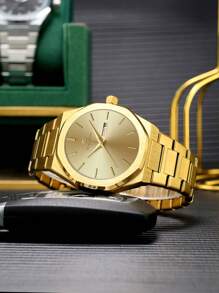 VA VA VOOM 1 PEÇA Relógio Masculino de Quartzo, Pulseira de Aço Inoxidável da Moda, Luxo, Calendário Duplo, Movimento a Quartzo, Luz Noturna, Lazer, Negócios, Preto&Prata&Azul&Dourado, Relógio Masculino, Estilo Esportivo de Lazer, Marca Original VA VA VOOM, Presente