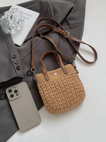 手工编织小钱包女新款编织斜挎包小众沙滩百搭单肩包小方包信封包时尚百搭ins斜挎包沙滩度假包