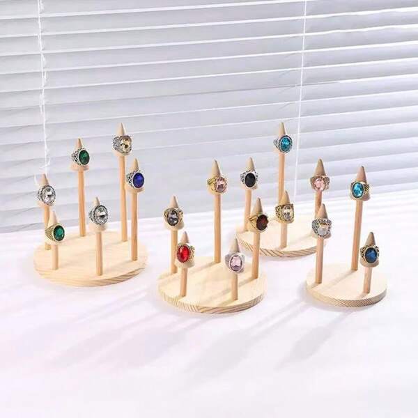 Soporte de exhibición de anillos de madera, mesa giratoria, almacenamiento fácil para mujeres, artículos esenciales de viaje, vuelta al colegio, dormitorio