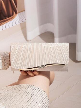 优雅褶皱女士晚宴手提包，搭配简约链条五金设计手拿包，适合派对、婚礼、情人节礼物