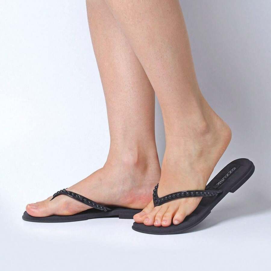 ALLEAN Flat Sandal With Elastic - 黑色夾腳拖 - 查看 1