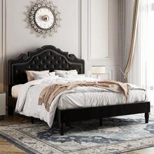 Full Size Platform Bed Frame With Adjustable Velvet Tiara Headboard, Upholstered Diamond Button Tufted, Wood Slats Support, No Box Spring Needed, Black - Negro - Ver 1