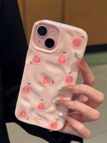 Funda protectora para teléfono de diseño de verano con ondas de agua y frutas lindas, compatible con iPhone 16, 15, 14 Pro Max, 13 Pro, de colores caramelo a prueba de golpes