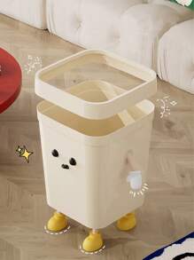 1pc Large Bathroom Trash Can, Cream Style Garbage Bin, High-End Appearance For Living Room, Bedroom, Kitchen, Toilet, Large Size Cartoon Creative Cute Waste Bin