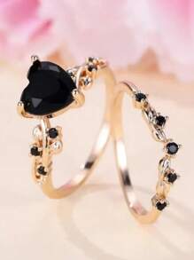 2 Pieces Set New Style Luxury Inlaid Zirconia Heart-Shaped Fashion Versatile Ring, Suitable For Women Girlfriend Anniversary Gift Jewelry