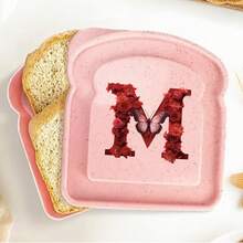 1 pieza Caja de almuerzo portátil con tapa con forma de tostada, caja de sándwich con pan tostado, contenedor de alimentos con patrón de letra creativo, cajas de aperitivos para cocina, picnic al aire libre, caja bento de gran capacidad - Rosa - Ver 102