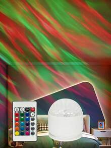 1pc Aurora Ocean Wave Night Light Projector With Remote Control, USB Powered, RGB 16 Colors Ceiling Projection Lamp, Suitable For Nursery Decor, Bedroom Night Light, Home Theater, Game Room, Creates Cozy Ambiance, Ideal For Holidays