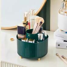 360° Rotating Makeup Brush Holder Organizer, Make Up Brushes Cup For Vanity, 5 Slot Spinning Makeup Organizers For Cosmetics, Lipstick, Pen, Teal Green - 藍色 - 查看 2