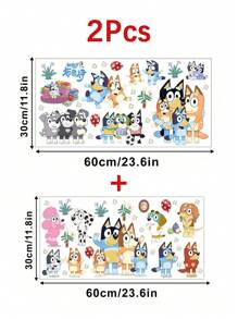 Bluey 1Pc Blueys Family And Friends Wall Decal 60*30CM Removable Wall Sticker Mural Home Room Decoration Bluey Bingo Dog Cute Coco Rusty Muffin Durable Party Decorative Accessories Ideal For Bedroom Living Room (Some Parts May Be Random)