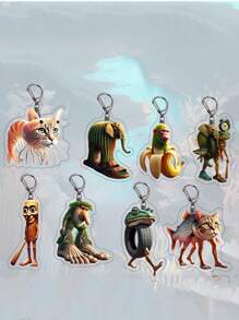 10pcs Cartoon Animal Keychain Creative Brainrot Sigmas Skibidi Rizz Cat Funny Keyring Accessories, Fans Gift School