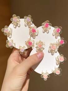 5 件花卉印花可爱 PVC 塑料发夹，包括女士侧刘海夹和公主头带/编织发夹，适合日常使用和送礼时尚发饰花爪夹可爱发爪 - 彩色 - 查看 4