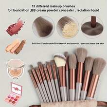 Christmas Limited Edition Premium 13 Soft Makeup Brushes Set With Perfect Soft Pouch - Premium Makeup Tools, Made Of High Quality Fibers, Girly Fashion Items, Christmas Gifts - Women'S Gifts - 咖啡棕 - 查看 2