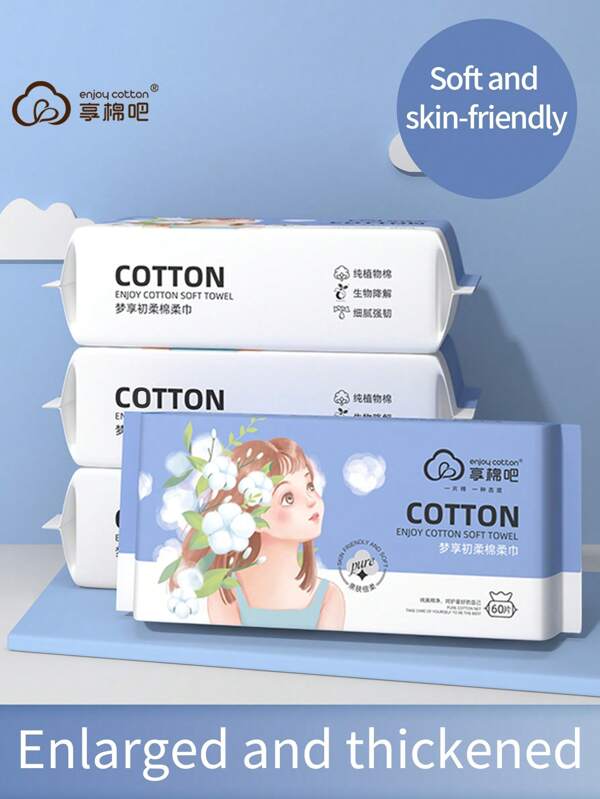 enjoy cotton 60 Peças Lenços de Limpeza Facial e Lenços Removedores de Maquiagem, Volta às Aulas, 20cm*20cm, Adequado para Pele Sensível, Tecidos Não Tecidos Macios Secos e Úmidos, Ideal para Casa e Viagem