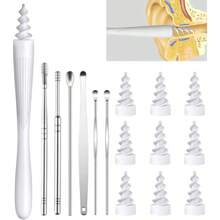 JECT7 Herramienta ovalada de 1 en 1 para eliminar cera de oídos 2025 QGrips Caja de herramientas ovaladas para limpiar cera de oído Recambio reutilizable y lavable con puntas de silicona suave para limpiar el cerumen Juego de herramientas ovaladas para limpiar oídos que contiene 7 tipos de herramientas blancas