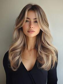 20 Inch Long Straight Blonde Wig With Bangs, Middle Part Layered, Dark Roots, Heat Resistant Synthetic Fiber Wig, Suitable For Daily Wear And Parties, 20 Inch/51cm - Multicolor - View 2