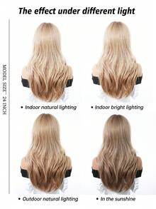 20 Inch Long Straight Blonde Wig With Bangs, Middle Part Layered, Dark Roots, Heat Resistant Synthetic Fiber Wig, Suitable For Daily Wear And Parties, 20 Inch/51cm - Multicolor - View 9