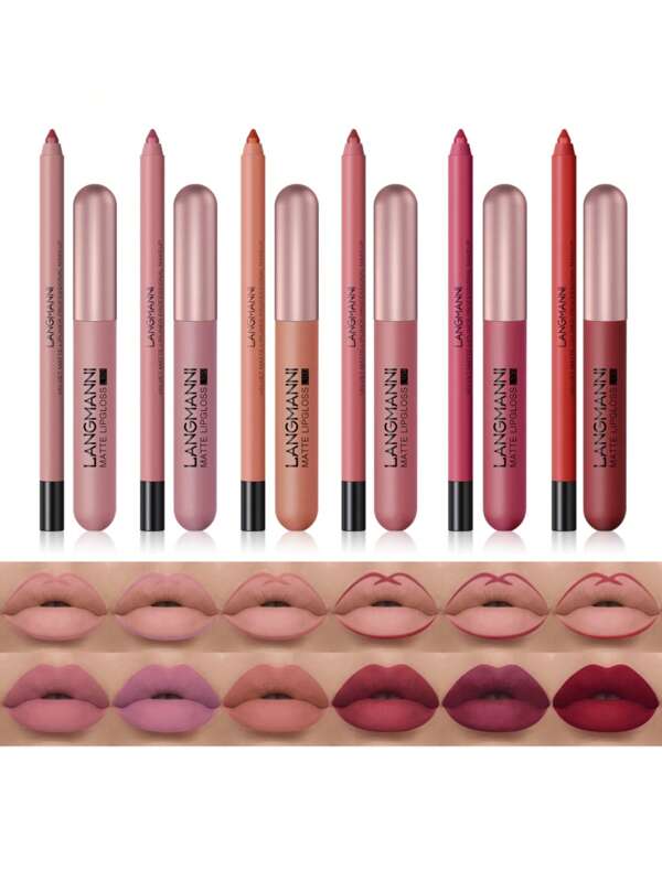 LANGMANNI Set de 12 piezas de barra de labios líquida + delineador de labios LANGMANNI
