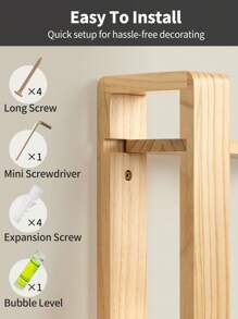 Etagere Murale en Bois, Étagère Flottante à 3 Niveaux, Étagère Décorative en Bois Massif avec Tablettes Amovibles, 50x58 cm, pour Salon et Chambre