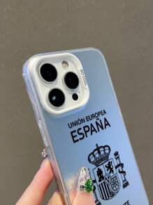 1pc Spain Passport Style Phone Case, Spain National Emblem Pattern, Travel & Fashion, Silver Background White Soft Frame High-End Hard Shell Phone Case, Protective Cover Compatible With Samsung, 13, 16 Pro Max