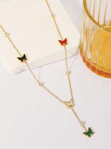 2025 New Elegant Rhinestone Butterfly Pendant Necklace, Delicate Fashionable Korean Fresh Style Necklace Suitable For Women Daily & Beach Vacation