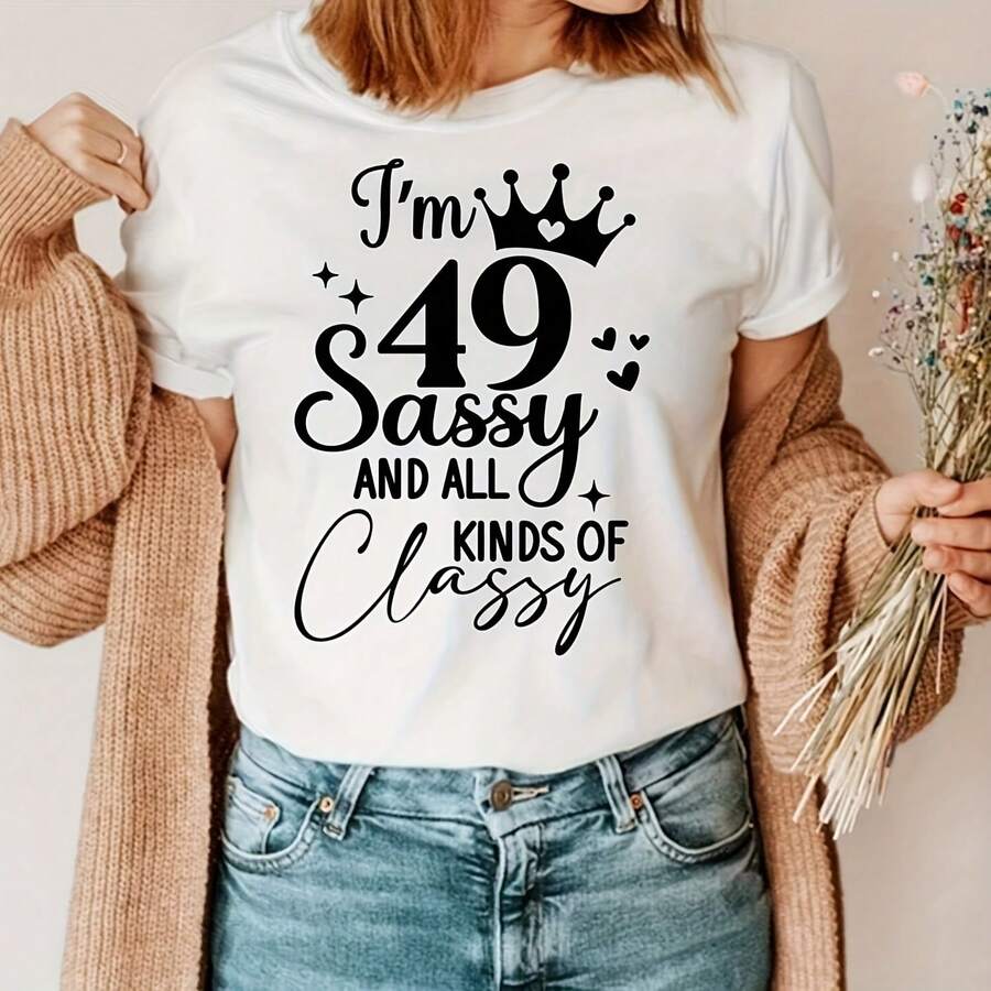 49th Birthday Svg 49th Birthday Happy Birthday Svg Cake Topper Svg 49 Birthday Svg Birthday Svg 49 And Fabulous Svg Birthday_ Printed Shirts, Ladies' Tops, Printed Short-Sleeve One-Piece Shirts - White 1 - View 1