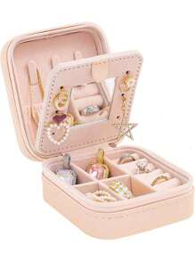 Small Jewelry Storage Box, Zippered Open Storage Bag, Portable Jewelry Box, Travel Jewelry Box, Used For Rings, Pendants, Earrings, Necklaces, Bracelets, Gift Boxes, Girls And Women's Gift Boxes,For Holiday Beach, Bathroom Collection, Bedroom Collection, Large Capacity