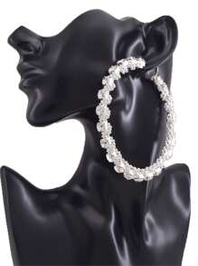 Cuier 1 paire de boucles d'oreilles créoles en argent pour femmes, boucles d'oreilles de rue avec des strass brillants